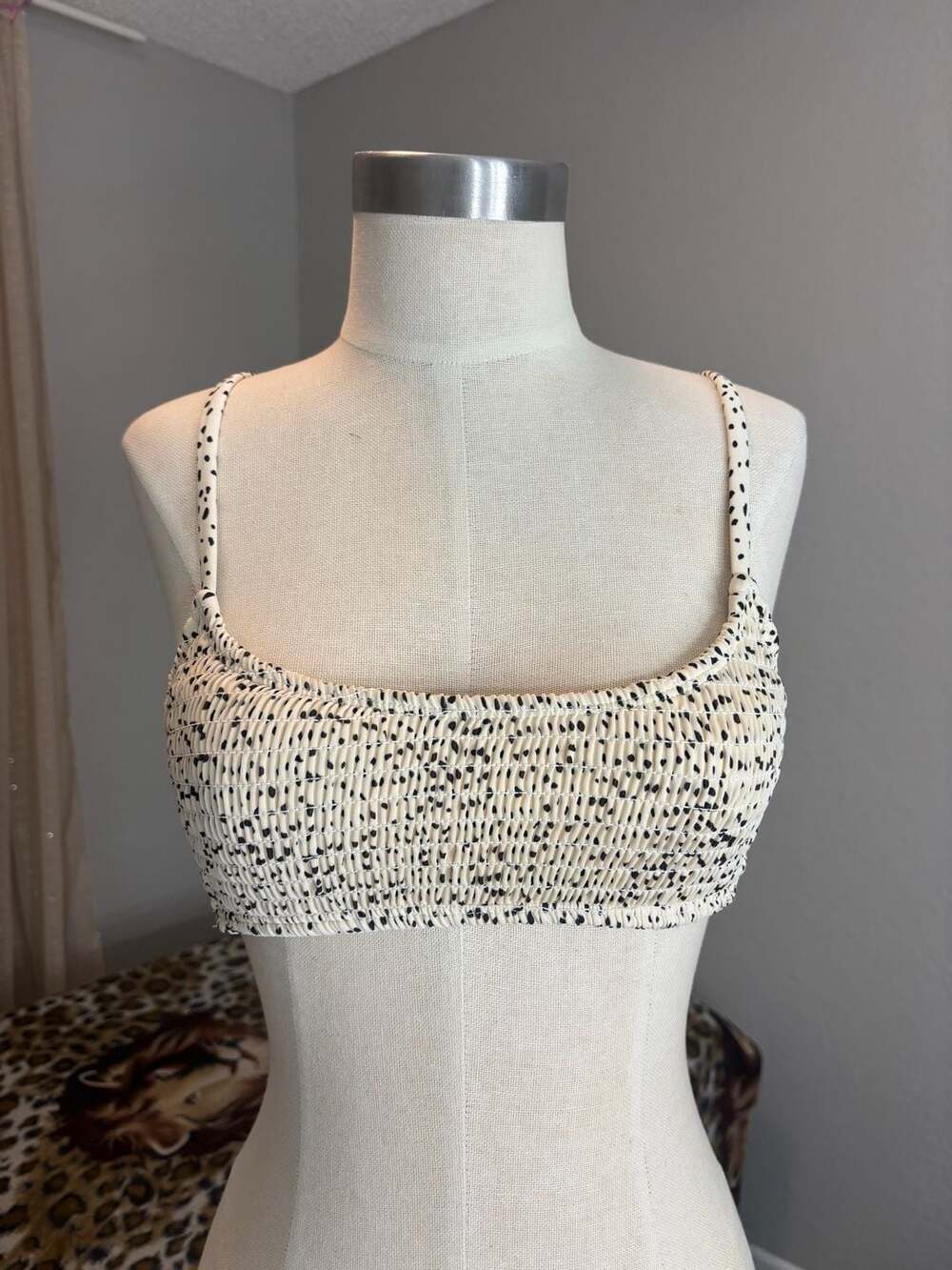 Xhilaration Animal Print Smocked Bralette Bikini Top Size XS NWOT